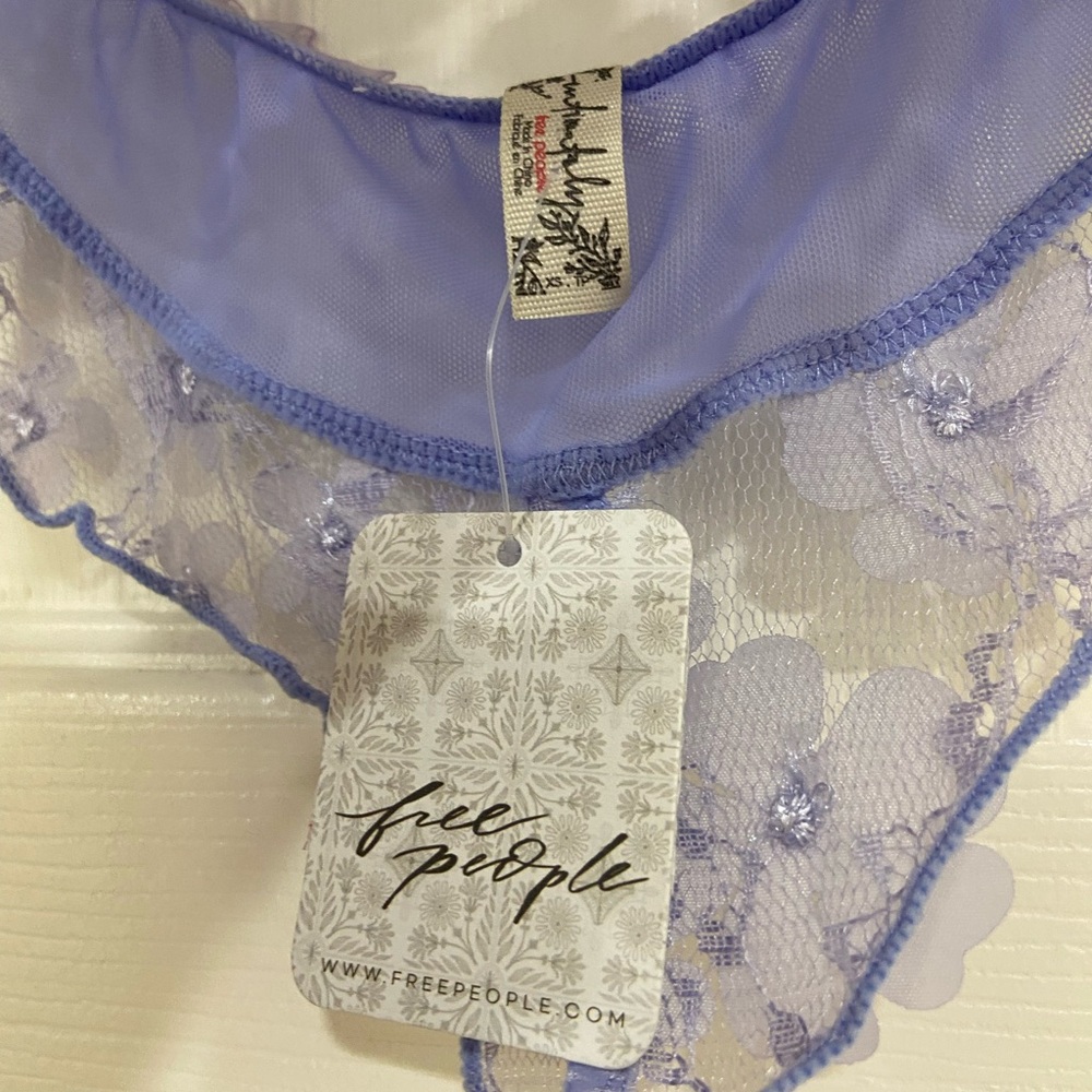 New 2 pc Free People Lavender Chemise Floral Appliqué Dress with Panties - Picture 11 of 13